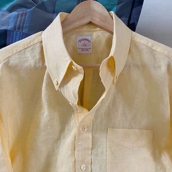 BROOKS BROTHERS 346 MEN’S 100% LINEN SHIRT YELLOW SIZE LARGE - Picture 5 of 15
